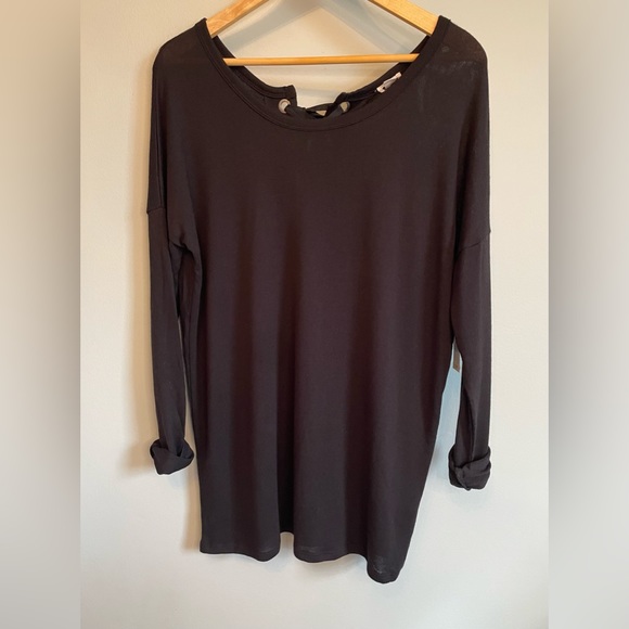 Garage Black Reversible Tunic Long Sleeve with Black Tie Ribbon - Picture 2 of 12